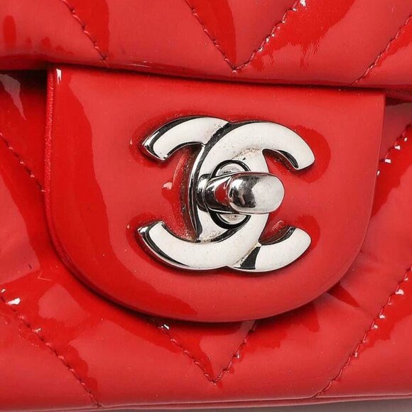 Chanel Red Chevron Quilted Patent Leather Classic Rectangular Mini Flap Bag - Picture 10 of 10
